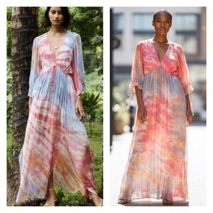Young Fabulous &‎ Broke ANTHROPOLOGIE Meadow Tie-Dye Maxi Dress Side Slit Kaftan